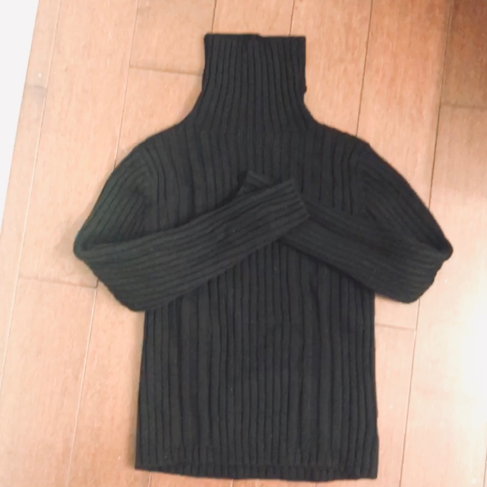Black merino ribbed knit turtleneck